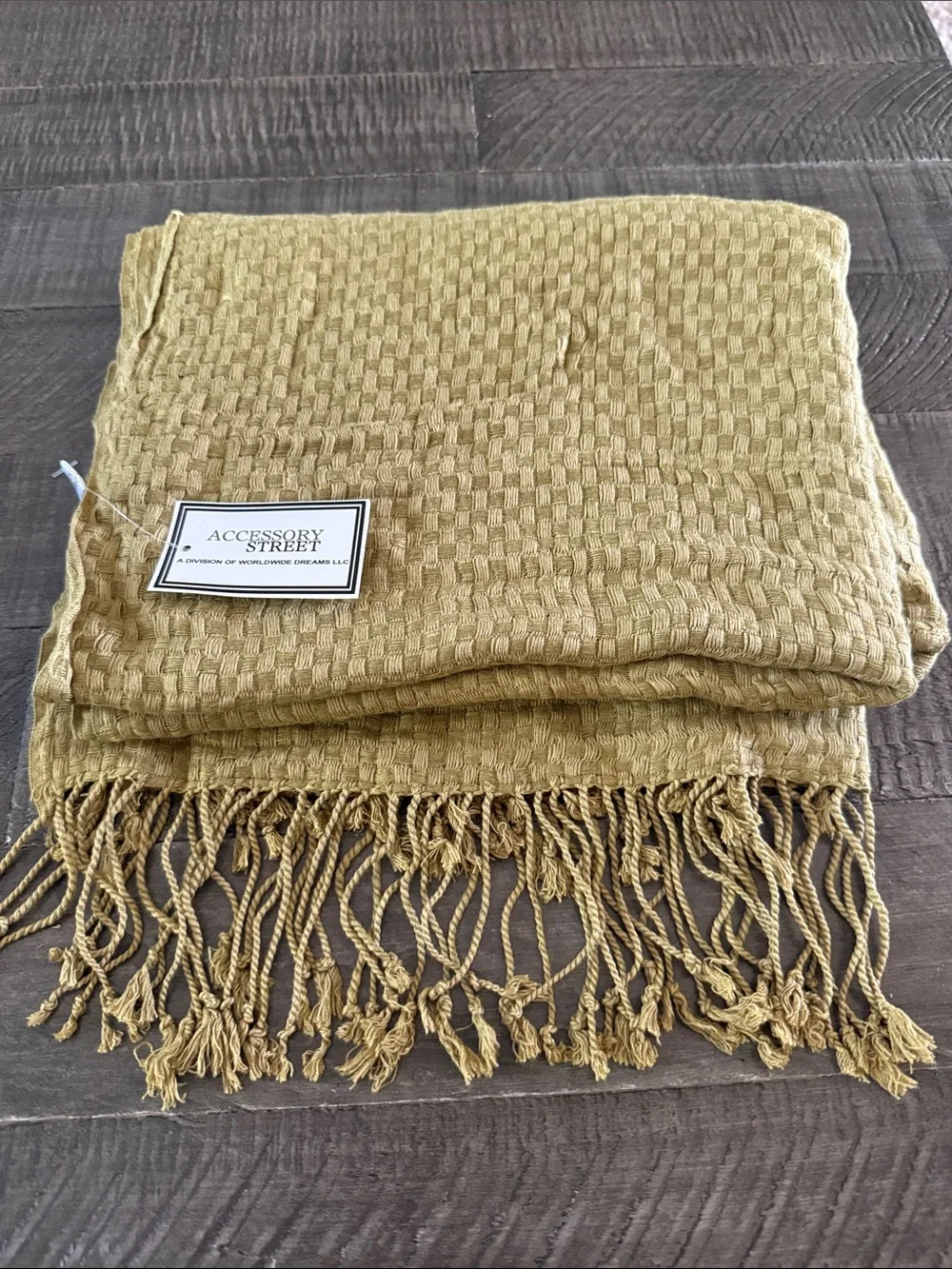 Olive Green Woven Fringe Wrap Scarf